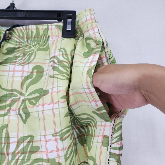 Bugatchi Uomo Green Plaid Tropical Swim Trunks Shorts Pockets Beach Ocean - Picture 6 of 14